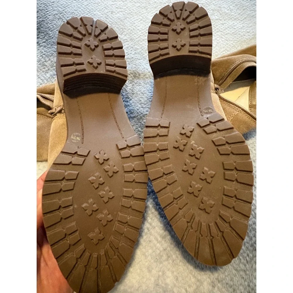 Sole Society Tan Suede Over The Knee Lug Sole Block Heel Boots Womens 7 NWOT